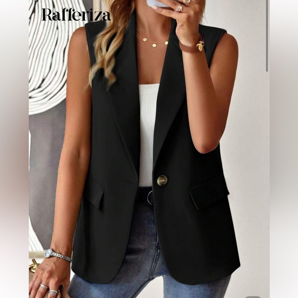 NEW SHEIN Rafferiza Solid Black Blazer Vest